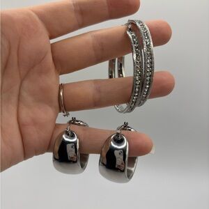 Silver and Crystal Women's Hoop earrings Two Pairs